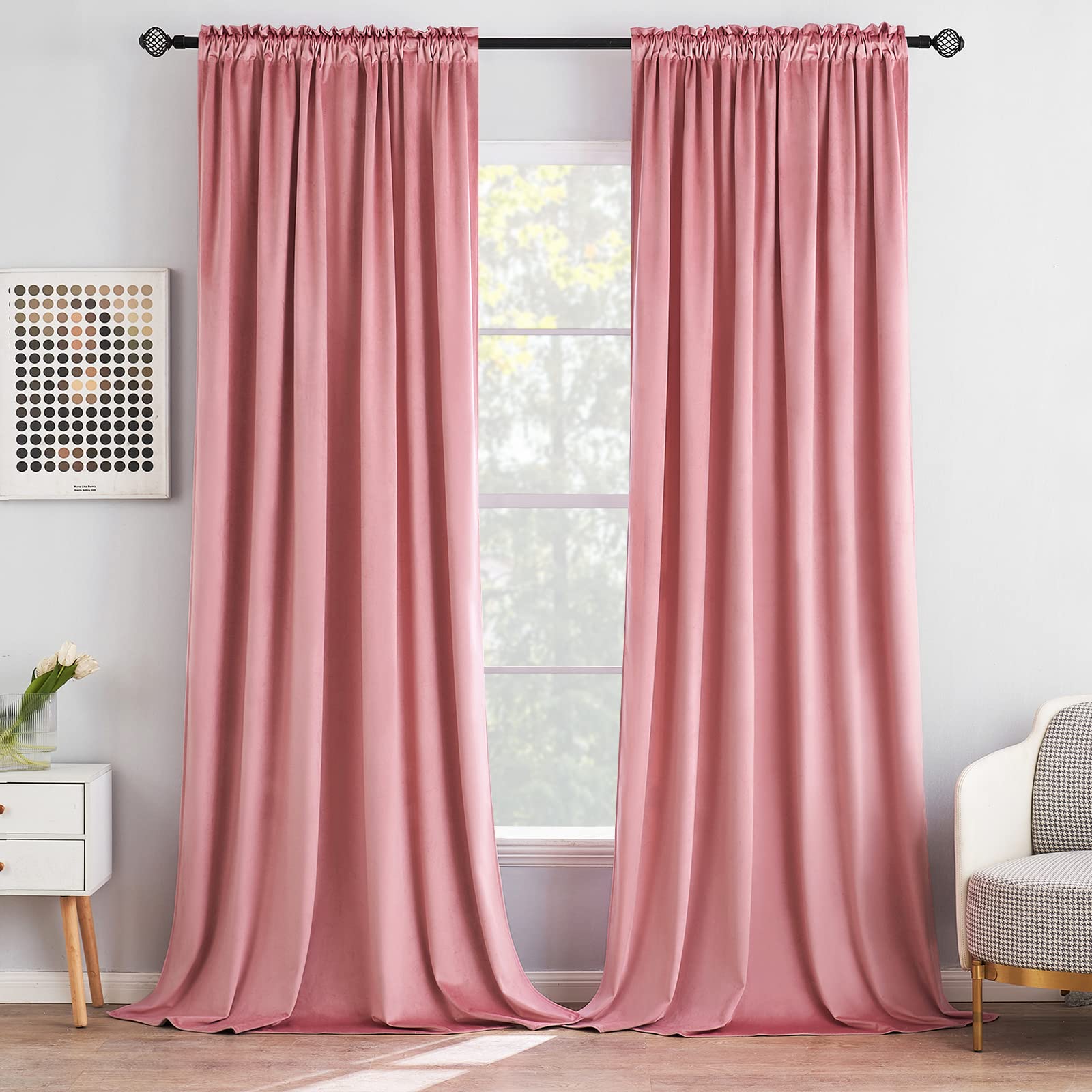 Amazon.com: MIULEE Pink Blackout Velvet Curtains Drapes 108 Inch
